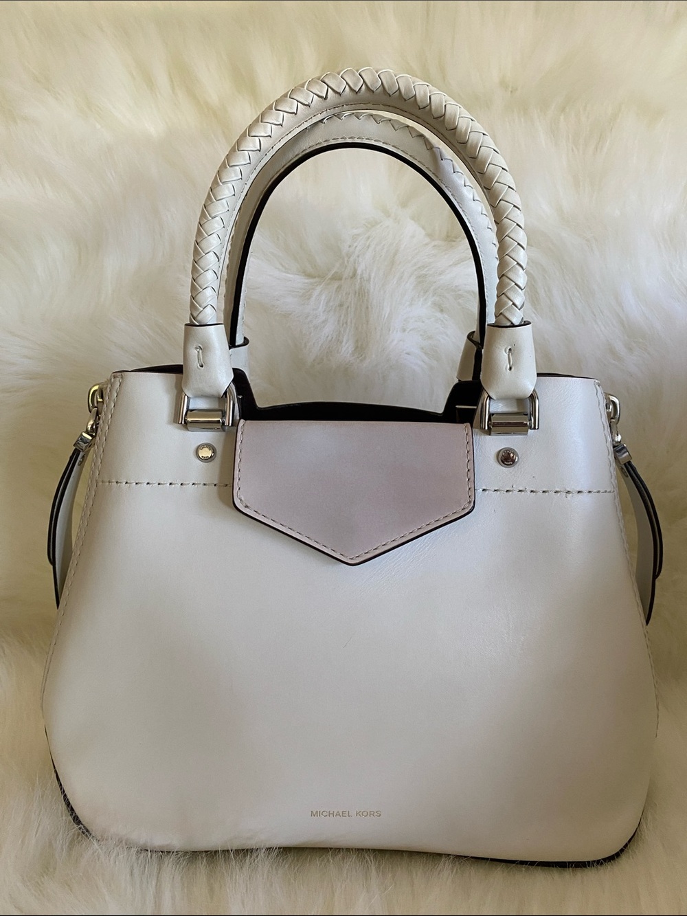 Michael Kors Medium Leather Blakely Satchel in Optic White (no strap)